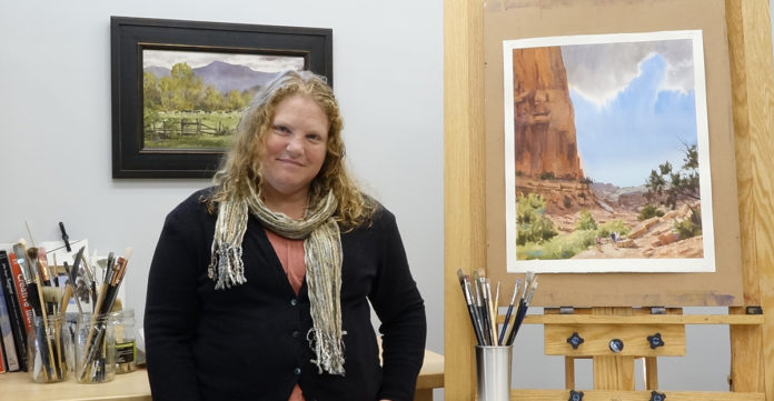 Brienne Brown’s studio in Central Pennsylvania with her watercolor paintings, 