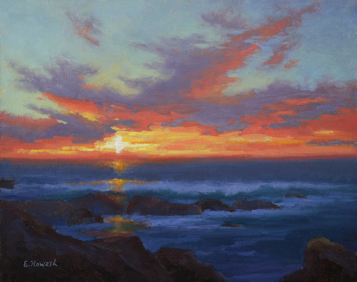 oil painting of sunset over ocean
