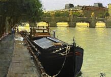 Brian Blood, "Parallel Parking in Paris," oil, 12 x 16 in.