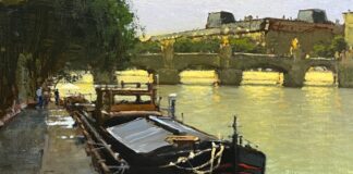 Brian Blood, "Parallel Parking in Paris," oil, 12 x 16 in.