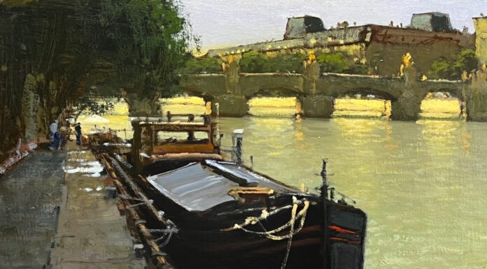 Brian Blood, "Parallel Parking in Paris," oil, 12 x 16 in.
