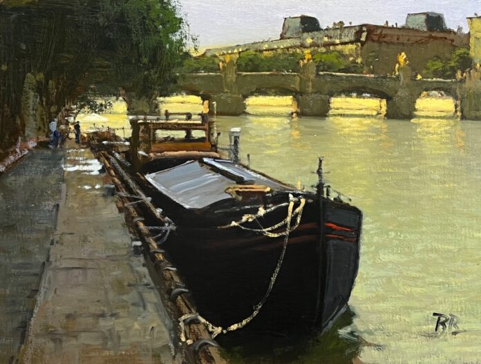 Brian Blood, "Parallel Parking in Paris," oil, 12 x 16 in.