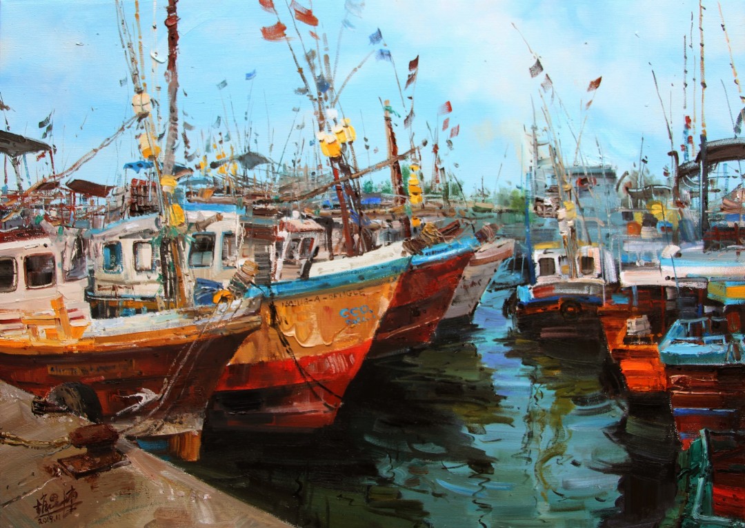 12th Annual April Plein Air Salon Awards Sidong Zhao Best Vehicles Winner Colored Boats