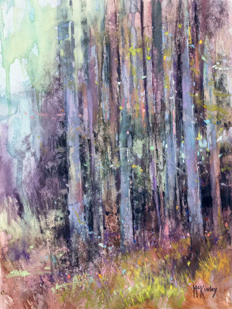 Creative Expression - Richard McKinley, "Tennessee Trees," 2015, pastel over watercolor, 12 x 9 in., private collection, plein air