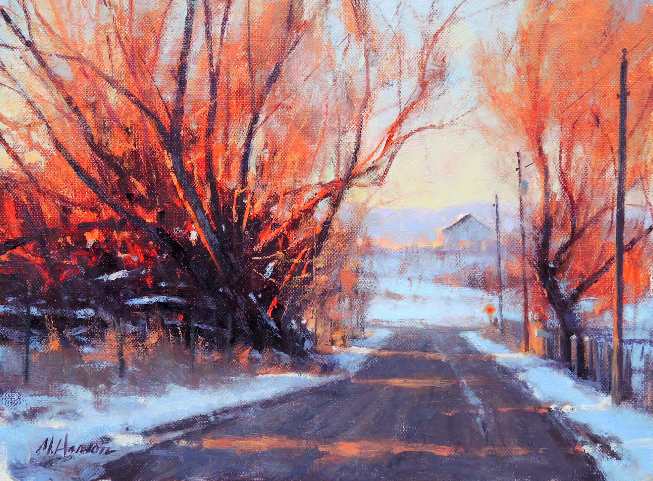 Marc Hanson, Morning Drive, 2013, acrylic on panel, 9" x 12". Plein air. Private collection.