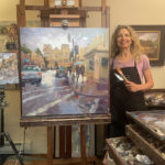 My studio where you can see the plein air version of “Monsoon Monday” to the left next to my larger 30” x 30” studio piece.