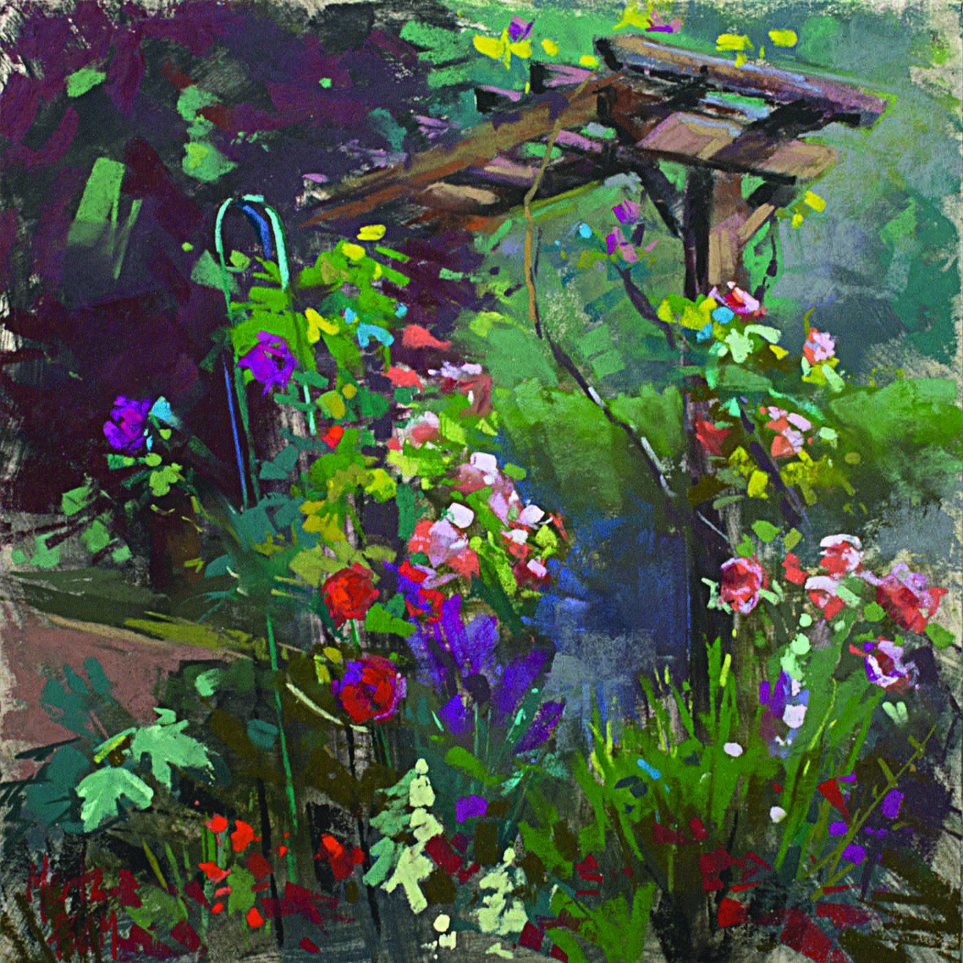 pastel painting of section of monet's garden 