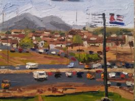 Plein air painting Uganda - Edak Young, "Nyanya," oil on canvas, 13 x 16 in.