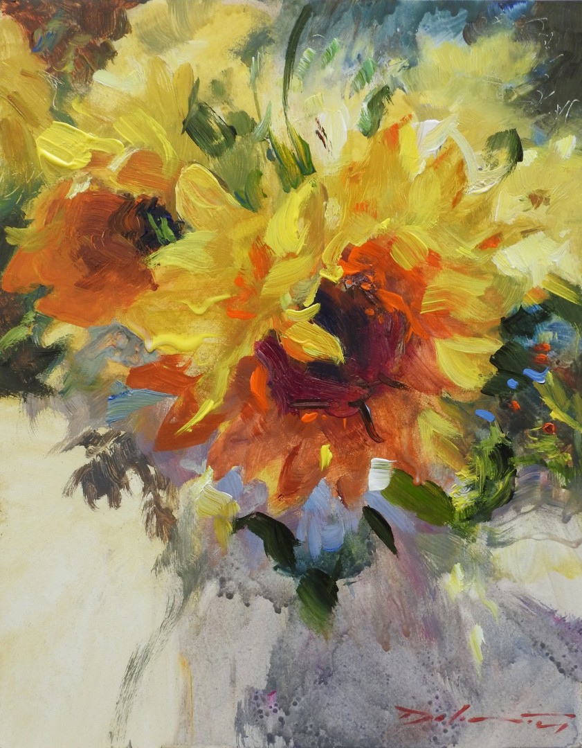 PleinAir Salon - Rick J. Delanti, "Sunflowers and Sunlight, for Ukraine," acrylic, 12 x 9 in.