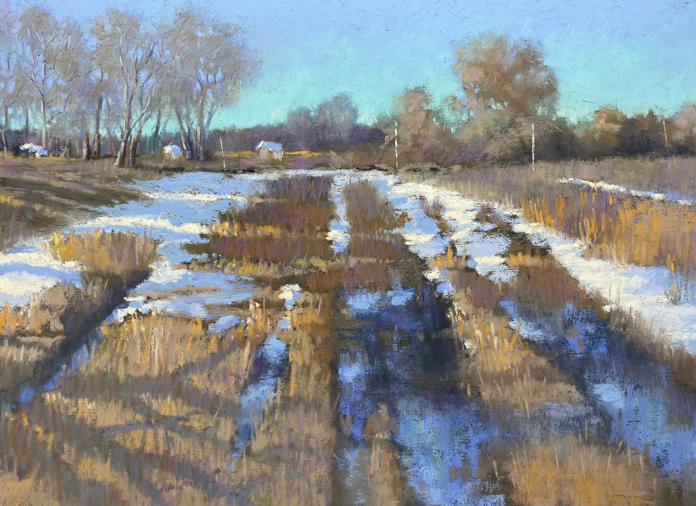 Pastel paintings of a snowy field - "Snowmelt"