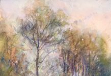 Landscape painting tutorial - Richard McKinley, "Pacific Sentinels," 2019, pastel over watercolor, 15x 10 in., Collection the artist, Plein air