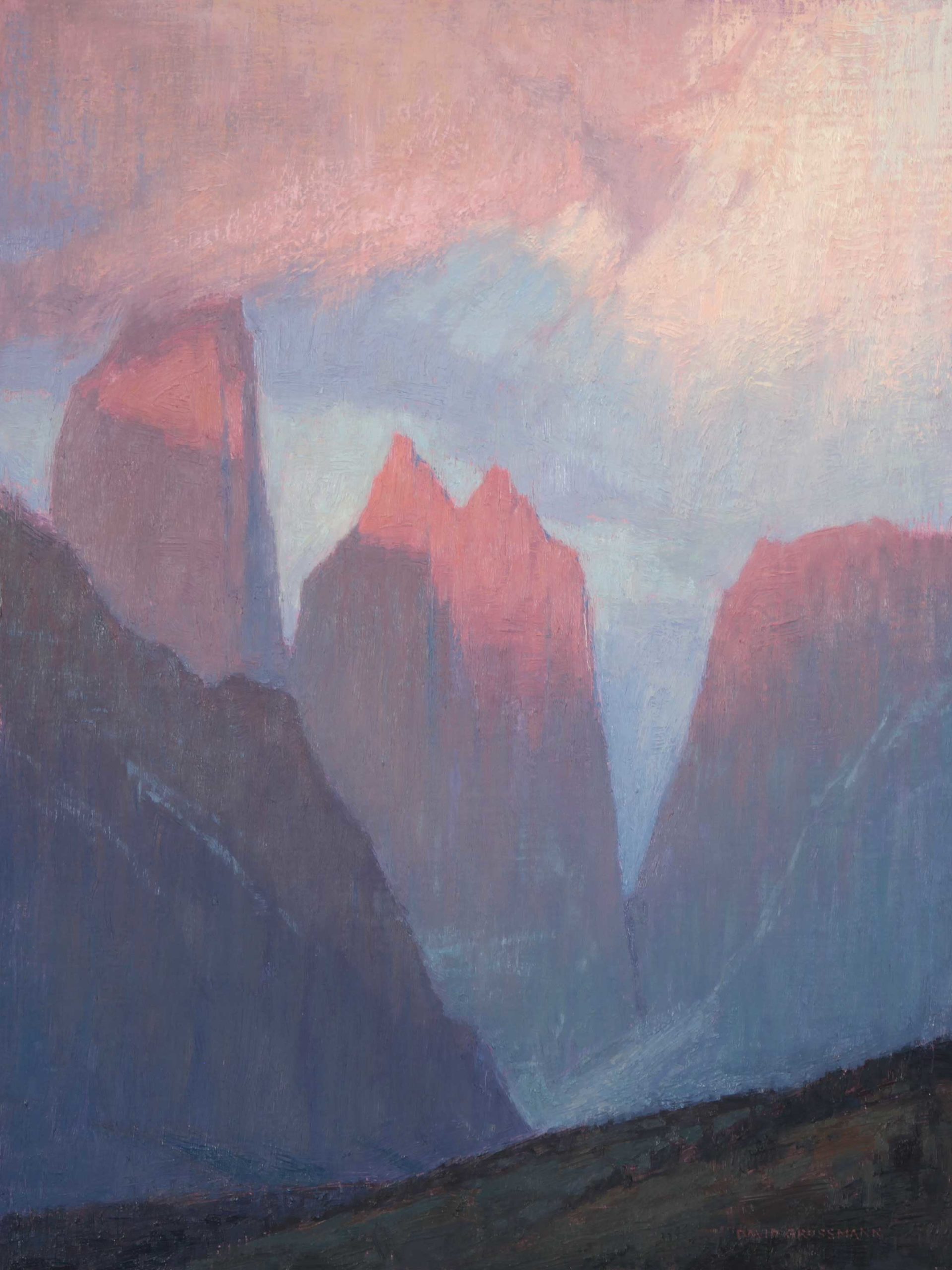 David Grossman, "Sunrise on the Towers," 16 x 12 inches, Oil on panel