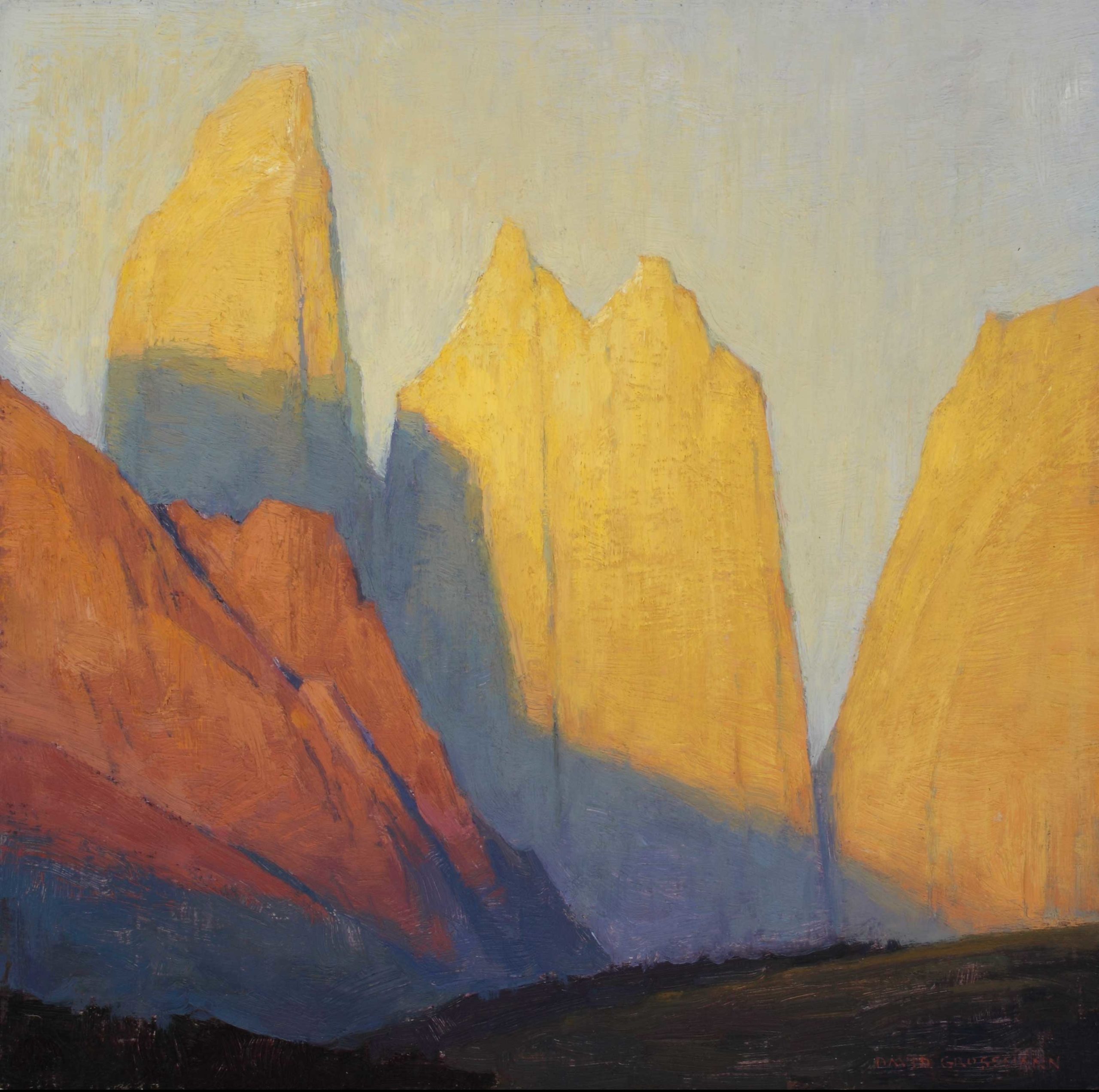 David Grossman, "Yellow Towers," 12 x 12 inches, Oil on panel