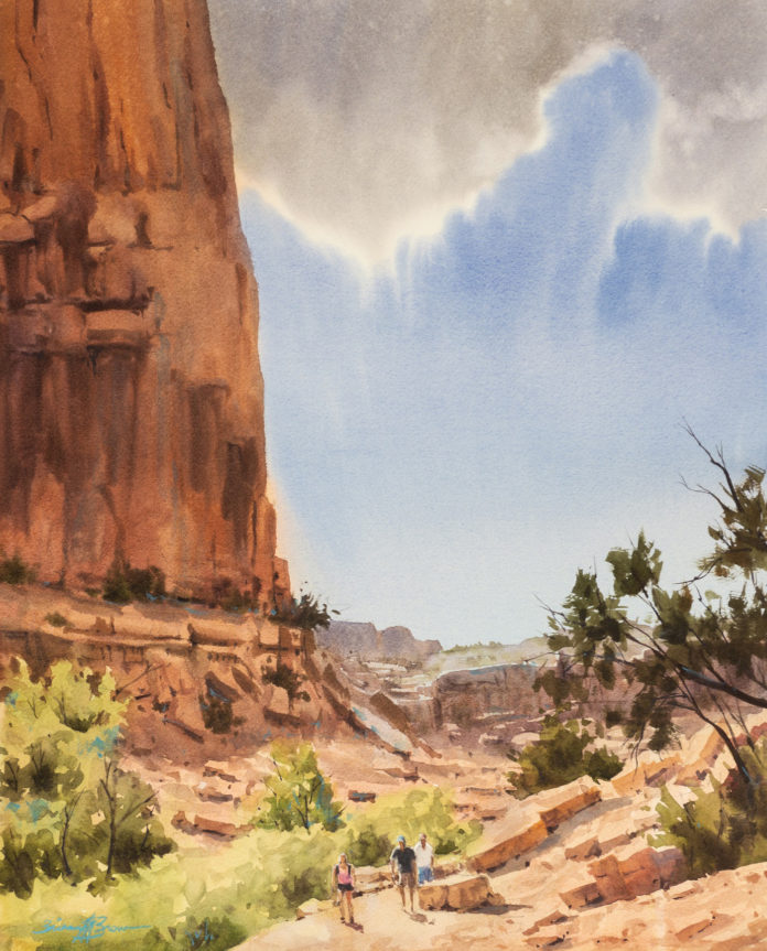 Brienne Brown, “Day for Exploring,” watercolor, 20 x 16 in, $2700, Available through the Illume Gallery of Fine Art