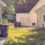 Jed Dorsey, "Neighbors," 18 x 24 in.In this piece, I loved how the angles from the three roofs worked together with the sunlight to create a compelling design for this rather ordinary neighborhood scene in Carmel, IN.