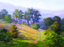 Sara Linda Poly, "Mountains and Long Shadows," oil, 12 x 16 in.