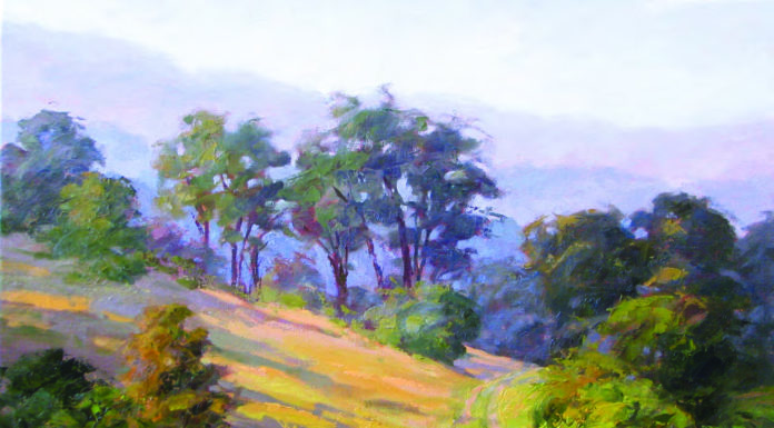 Sara Linda Poly, "Mountains and Long Shadows," oil, 12 x 16 in.