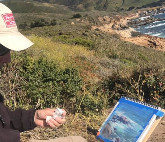 John Hughes painting en plein air at Big Sur