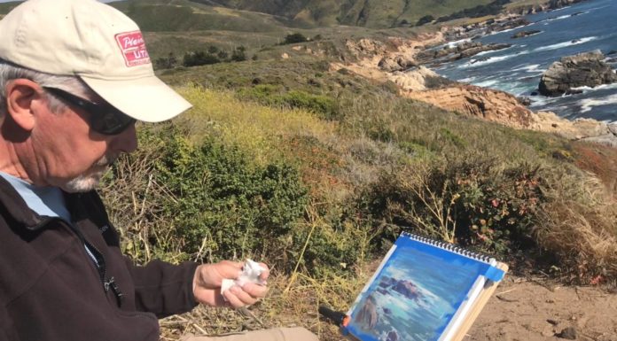 7 Surprising Tricks for Painting en Plein Air John Hughes painting en plein air at Big Sur