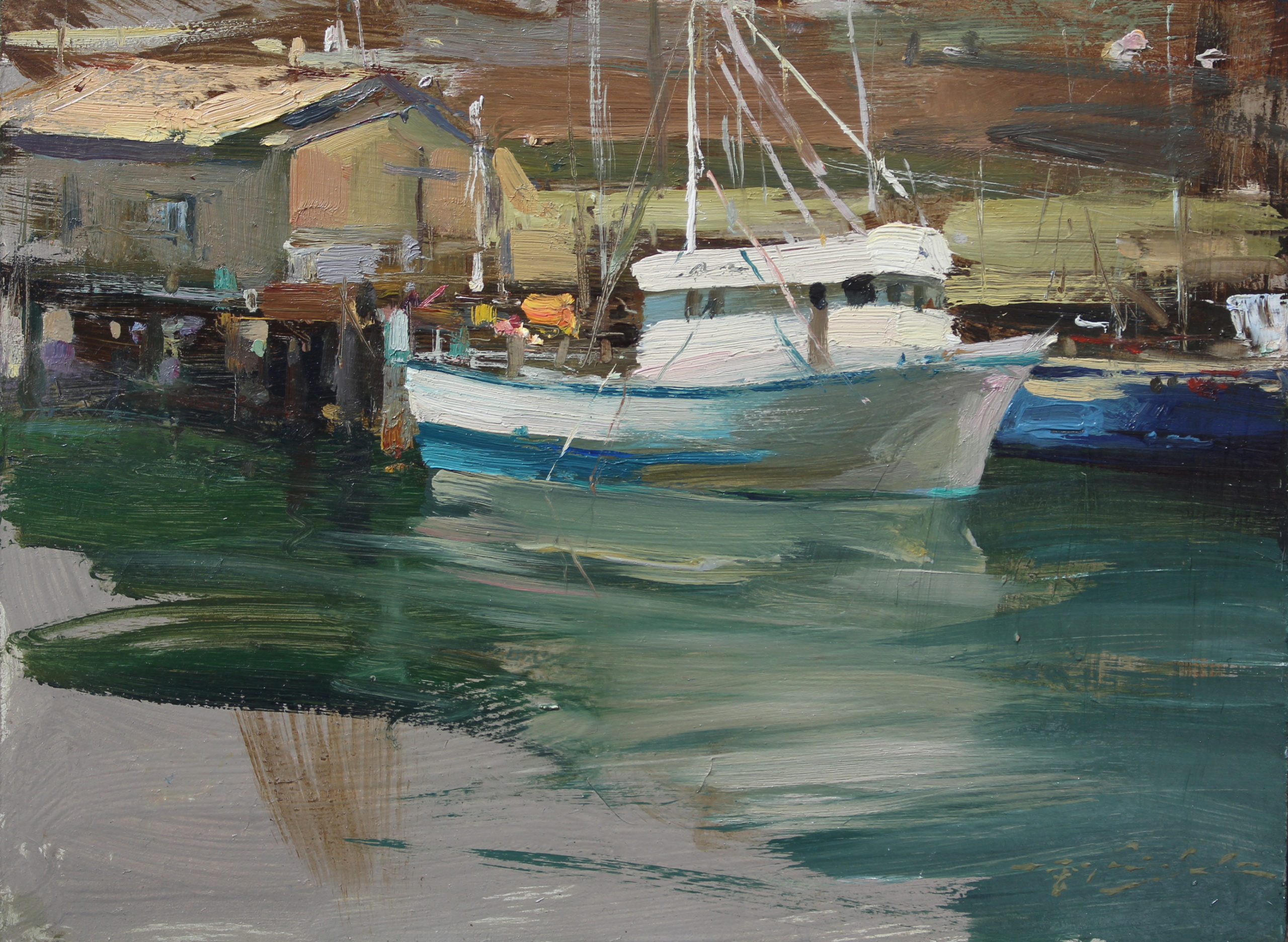 "Fishermens Wharf" (2017, oil on panel, 9 x 12 in.) by Hsin-Yao Tseng