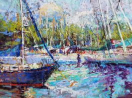 pastel impressionism painting of boats