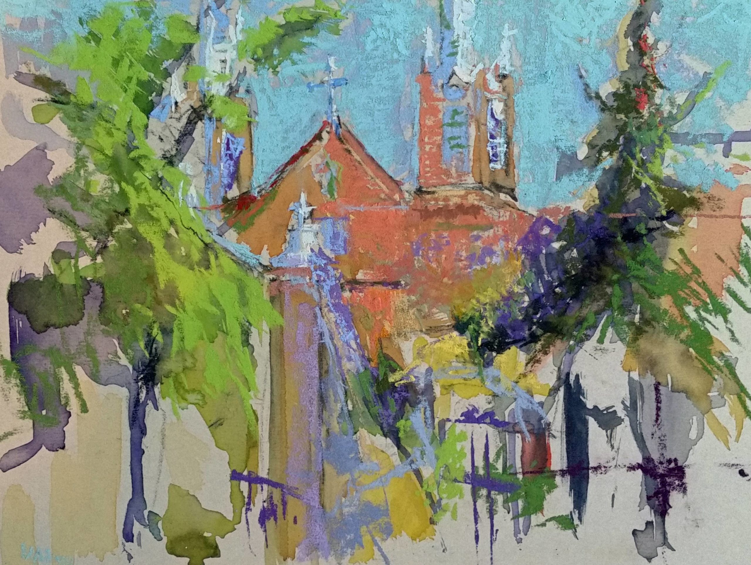 Maria Marino, "San Felipe de Neri Fundada," 2017, pastel, 9 x 12 in., private collection, plein air