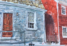 plein air watercolor painting of houses