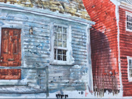 plein air watercolor painting of houses