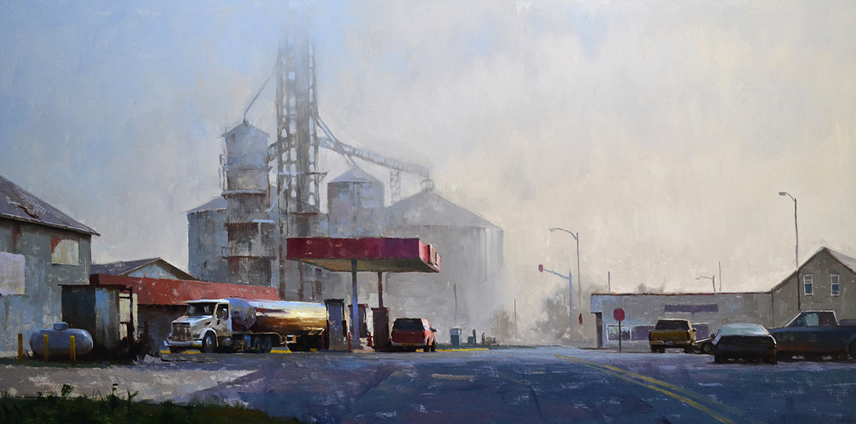 oil painting of overcast in an industrial park