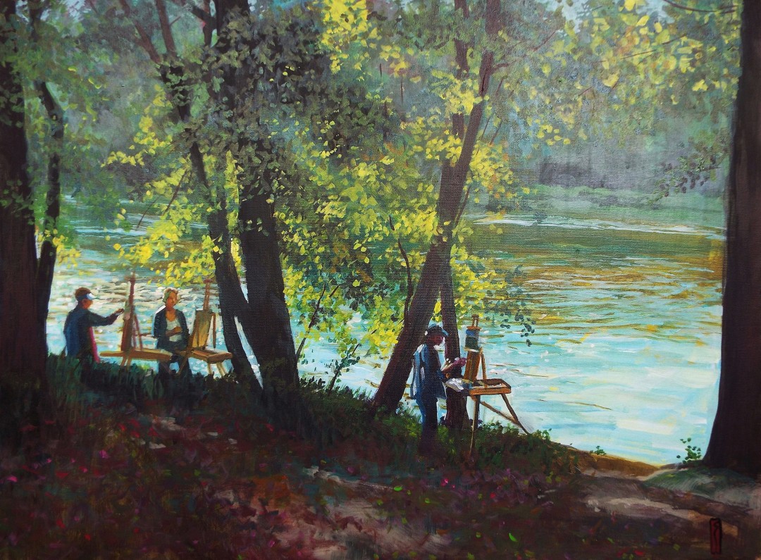 Charles Scogins, "Down by the River," acrylic, 18 x 24 in.