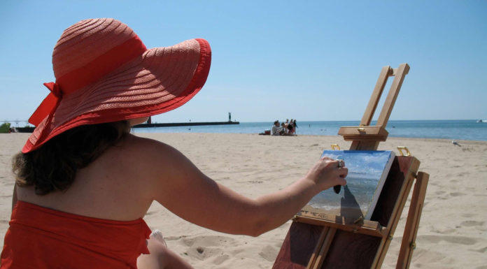 The Forgotten Essentials: A Memoir of Persistence Knife plein air painting on North Beach in South Haven, Michigan, 2012. Photo credit Matt Poplawski