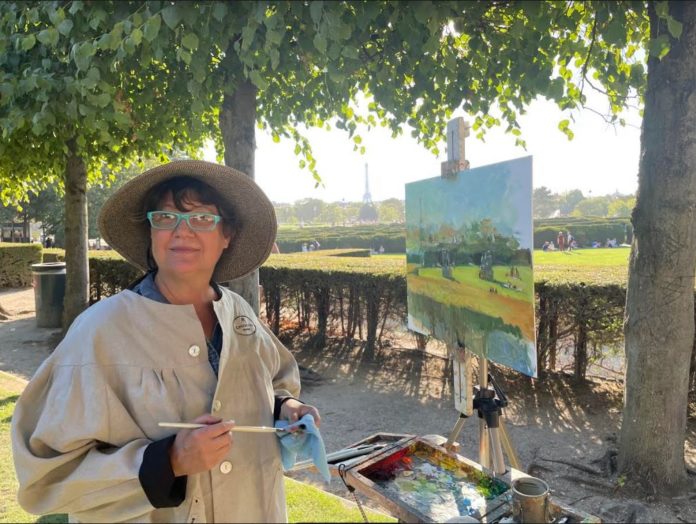 Jill Banks painting on location