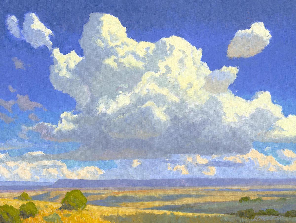 oil painting of illuminating clouds with blue sky 