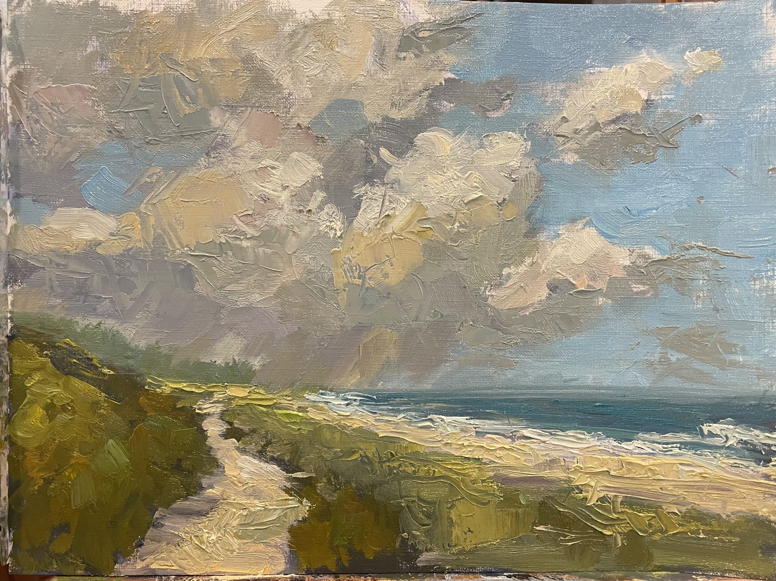 Sue Ginter, "Cold Front at Coral Cove," oil, 9 x 12 in.