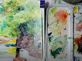A glimpse of Julie Gilbert Pollard’s “Values” demo and her palette (Watercolor Live, 2022 Beginner's Day)
