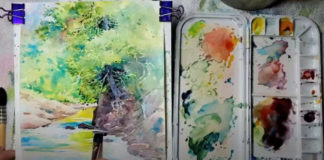 A glimpse of Julie Gilbert Pollard’s “Values” demo and her palette (Watercolor Live, 2022 Beginner's Day)