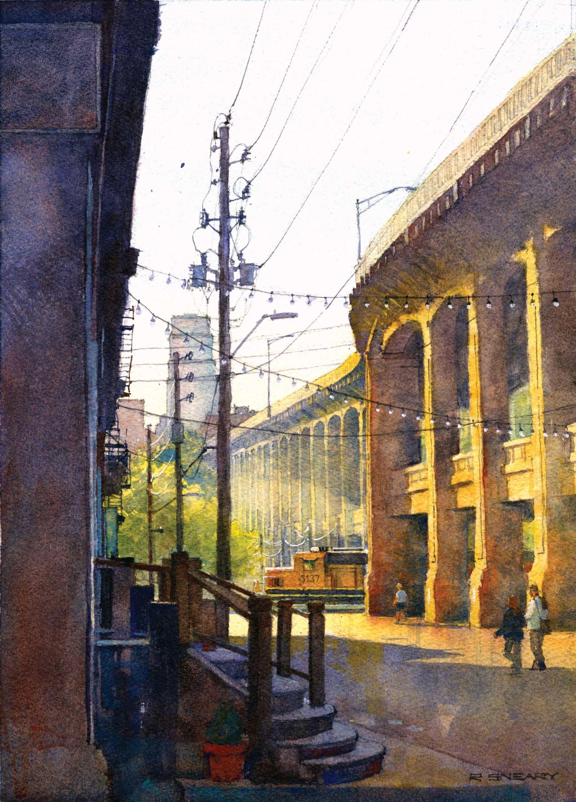 Richard Sneary, "12th Street Viaduct," 2020, watercolor, 14 x 10 in., private collection, plein air