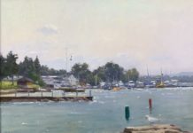 Painting Art - Carl Bretzke, “Yacht Club View,” oil on linen, 12 x 16 in., private collection