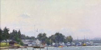 Painting Art - Carl Bretzke, “Yacht Club View,” oil on linen, 12 x 16 in., private collection