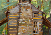 Where There is a Will … plein air paintings - Kathie Odom, “Log Some Time,” 2018, 12 x 12 in., plein air
