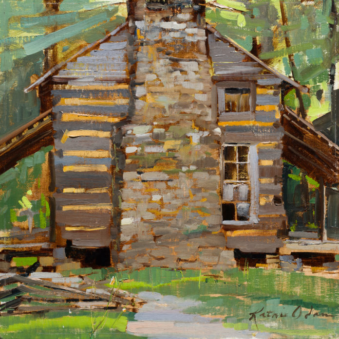 Log Some Time KO_ 3 plein air paintings - Kathie Odom, “Log Some Time,” 2018, 12 x 12 in., plein air