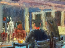 Painting of people at a bar