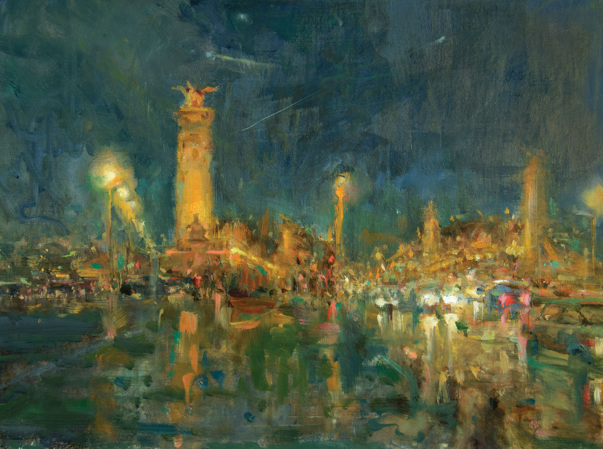 Nocturne painting of a city