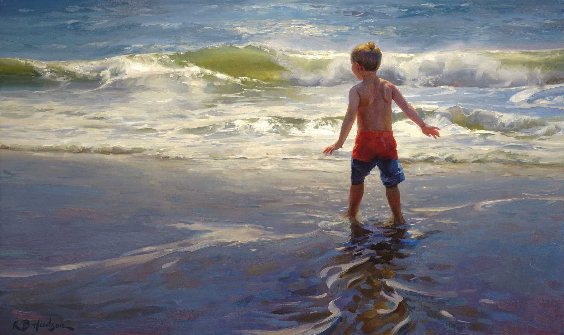 Kathleen Hudson, "When My Son Beheld the Sea," 2018, oil, 24 x 40 in., Collection the artist, Studio