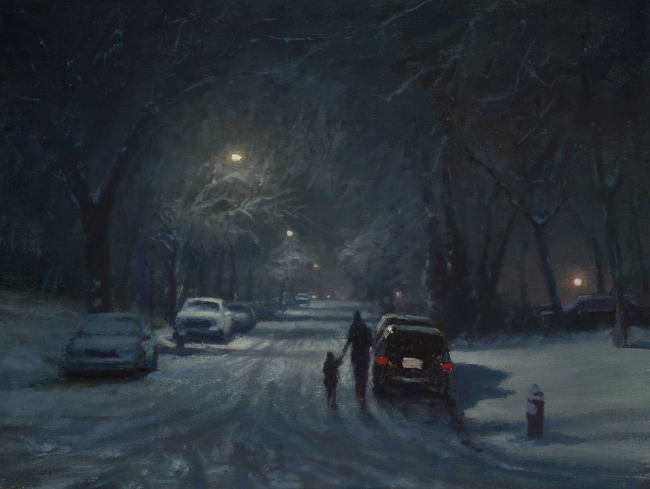 Carl Bretzke, “Recent Snow / Quiet Street,” oil on linen, 12 x 16 in., private collection