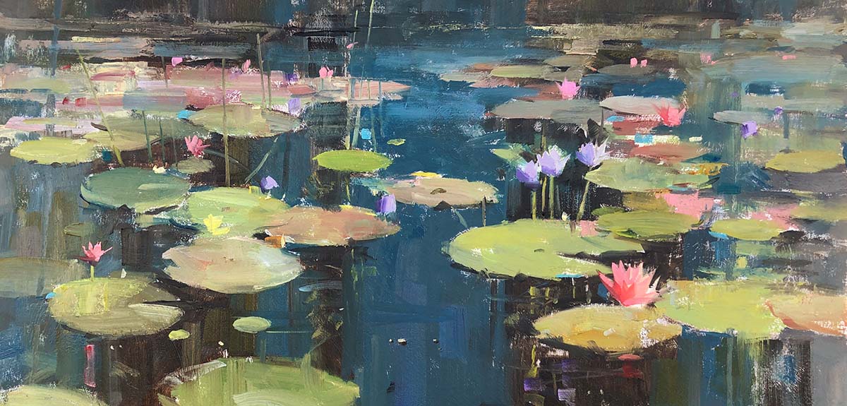painting of water lilies at ground level