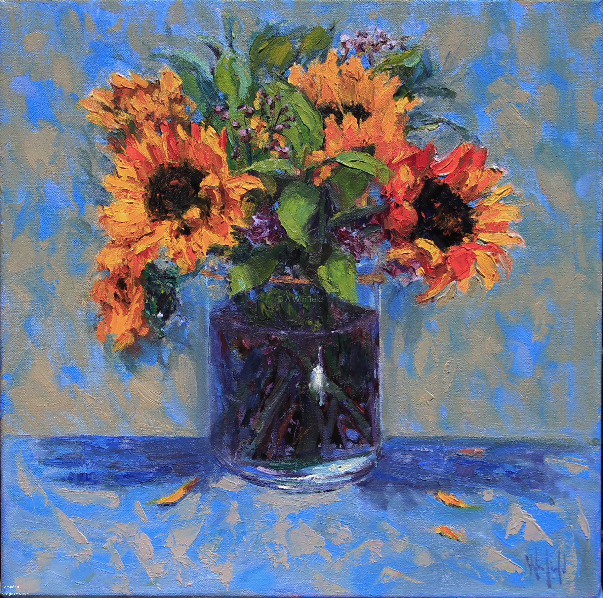 Beth Winfield, "Sunflower Happiness," oil, 16 x 16 in.
