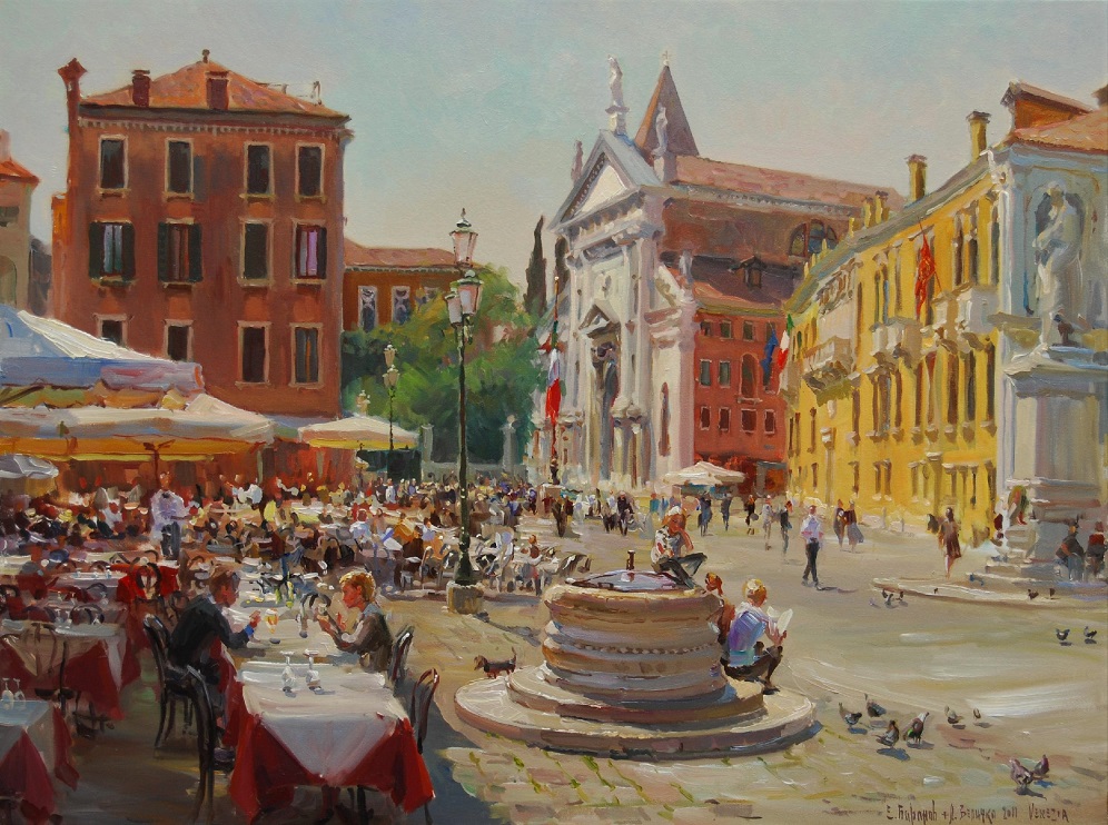 "Campo Santo Stefano in April", oil on canvas, 30x40", plein air, Venice, Italy, 2011