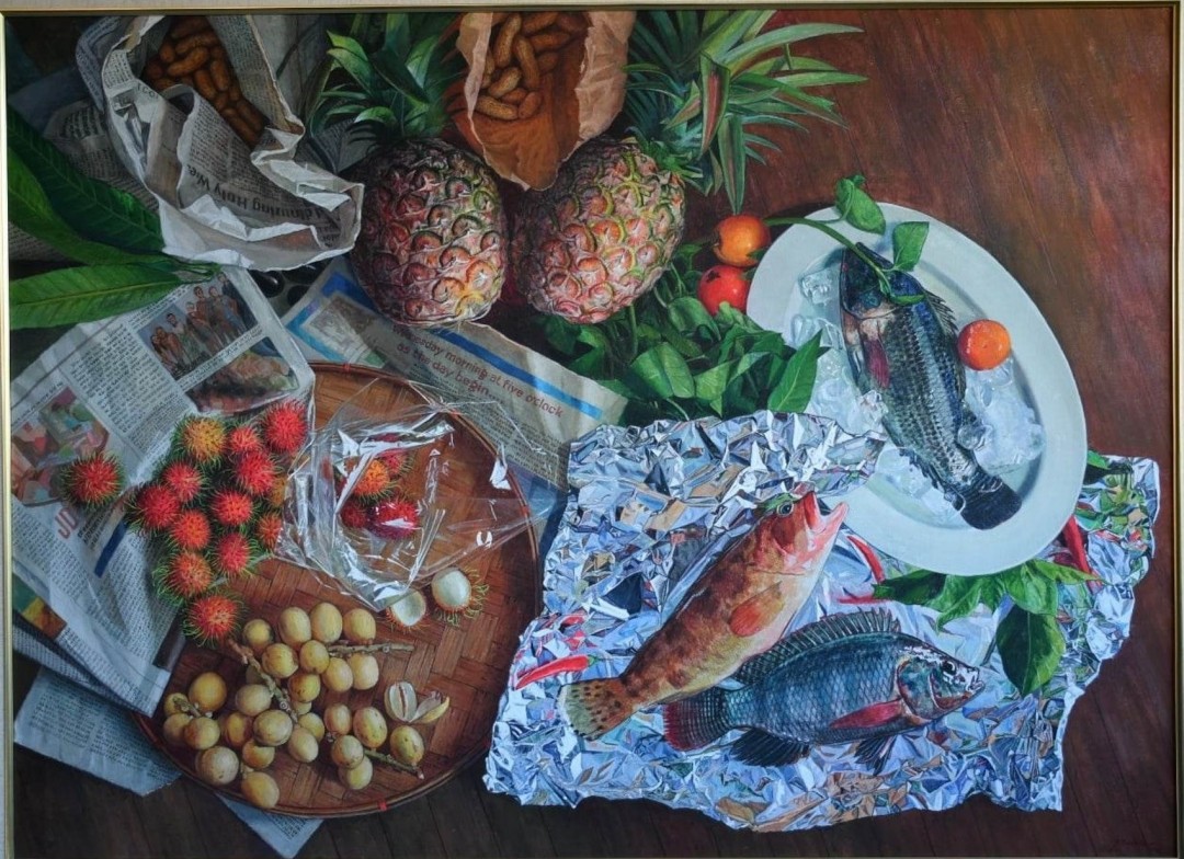Carlos Cadid, "Pineapple," gouache, 35 x 48 in.