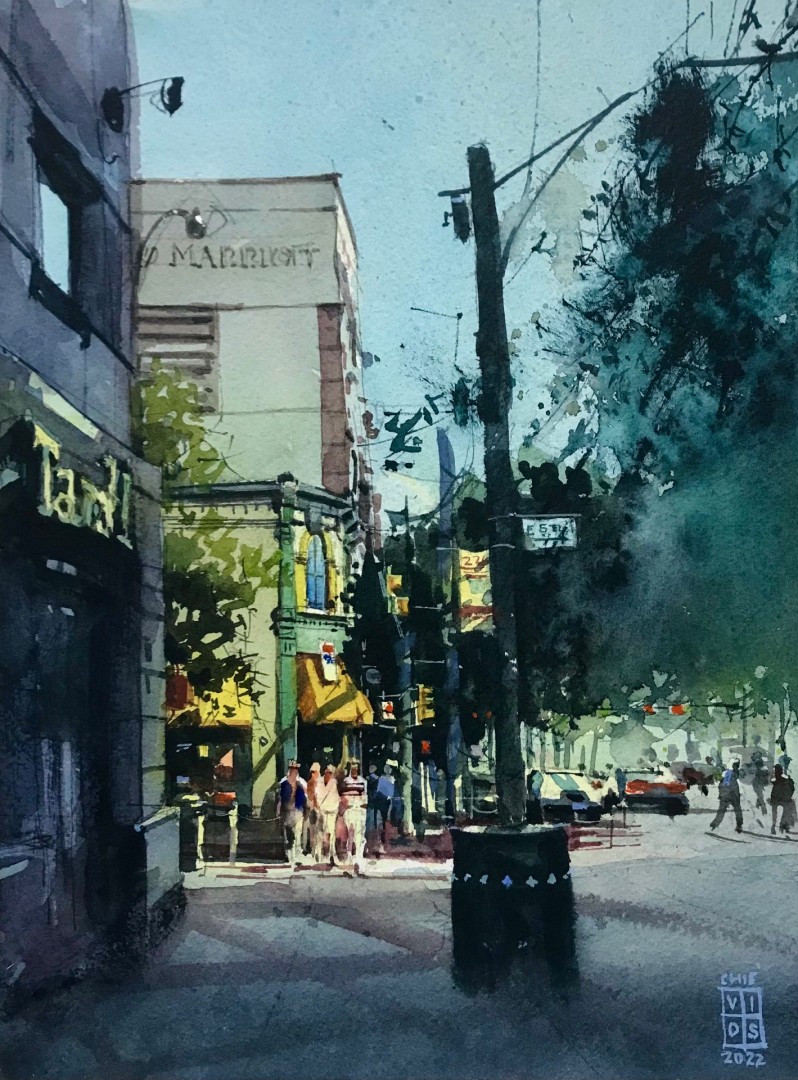Richie Vios, "Yellow Canopy," watercolor, 14 x 11 in.